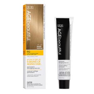 AGE beautiful Permanent Hair Color Dye Liqui Creme | 100% Gray Coverage | Anti-Aging Haircolor | Biotin for Thicker, Fuller, Healthier Hair | Professional Salon Coloring (9G Light Golden Blonde)