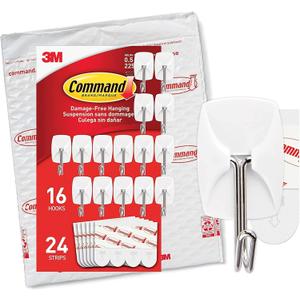 Command Small Wire Toggle Hooks, 16 Hooks and 24 Command Strips, Damage Free Hanging Wall Hooks with Adhesive Strips, No Tools Adhesive Hooks for Hanging, Organization and Storage, Holds up to 0.5 lb