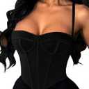 Avanova Women Overbust Corset with Straps Bustier Corsets Sexy Going Out Cami Crop Top (Black, S)