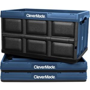 CleverMade Collapsible Storage Bins 62L (3-Pack)  Heavy Duty Collapsible Plastic Storage Bins, Large Stackable Folding Storage Bins for Garage, Car, Grocery & Home Organization - Ocean