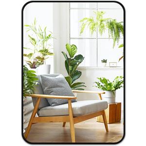 Fabuday Black Bathroom Mirror for Over Sink - 20x28 Rounded Rectangular Wall Mirror, Matte Metal Framed Vanity Mirrors for Bedroom, Living Room, Entryway Decor, Horizontally/Vertically