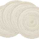 SHACOS Round Placemats Set of 4 Boho Braided Border Place Mats for Dining Tables Wedding Holiday Party (Ivory Bordered, 4)