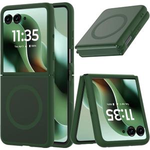 Case for Motorola Razr+ 2025/Razr+ 2024 Magnetic Cover,Moto Razr Plus 2025/Razr Plus 2024 Phone Case,Slim-Fit Hard PC Bumper Shockproof Silicone Protective Cases,Green