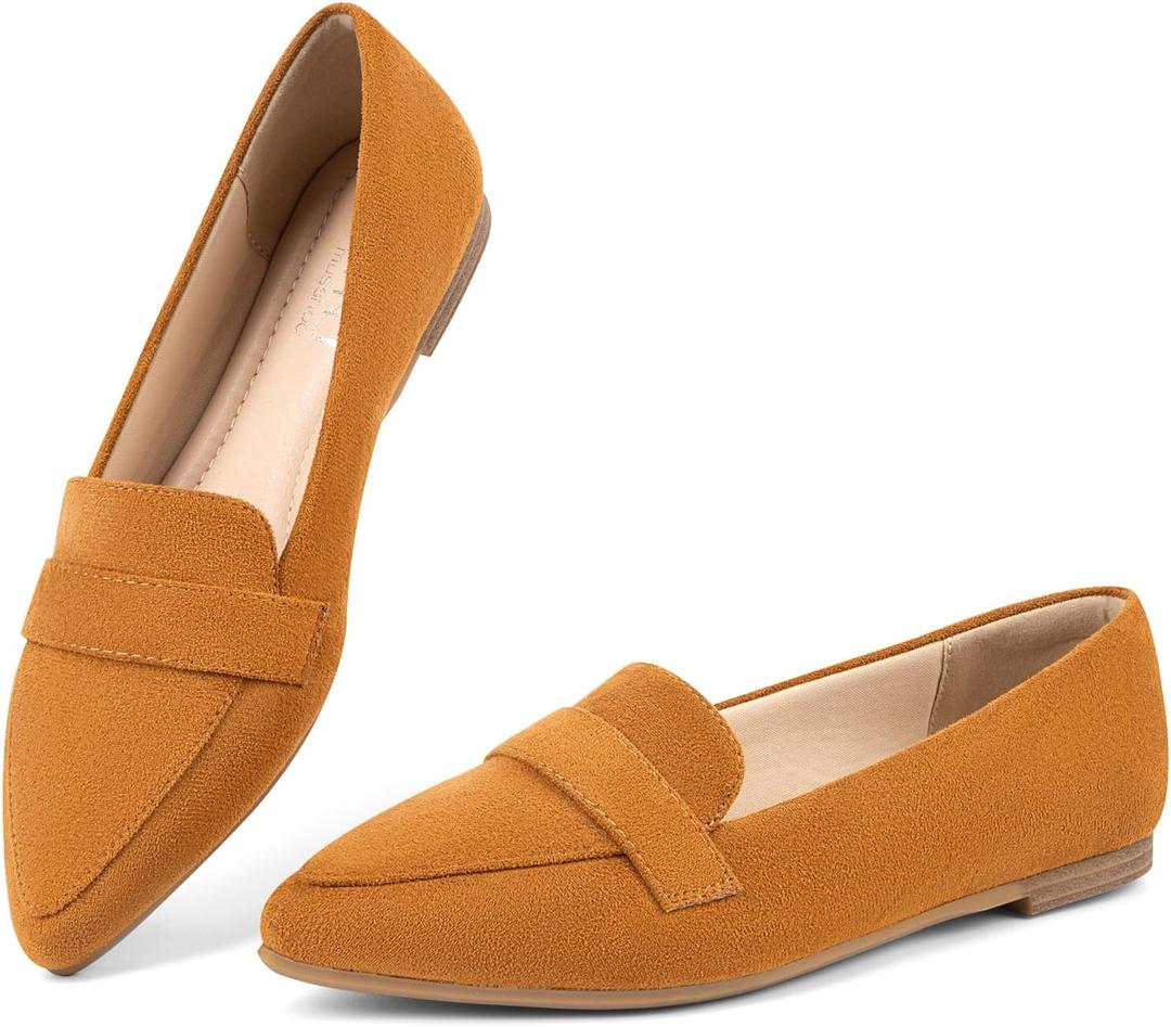 MUSSHOE Pointed Toe Women FlatsSlip-on Loafers ShoesComfortable Dressy Casual Business Office Ballet Flats for Working Women Aged 25-45 All Seasons (Brown)