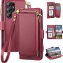 DJBEAR for Samsung Galaxy S26 Ultra Wallet Case for Men & Women, All-in-One Flip Folio Cover with 9 Card Slots, Zipper Pocket, Detachable Wrist Strap, Full Body Protection for Samsung S26Ultra Fuchsia