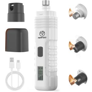 PAPIFFEED Dog Nail Grinder with LCD Display Quiet Electric Nail Trimmer with Dual LED Light, Safe for Black & Thick Nails, Rechargeable for Small Medium Large Dogs & Cats (White)