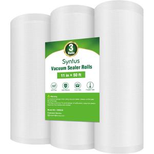 Syntus Vacuum Sealer Bags for Food, 3 Rolls 11" x 50' Commercial Grade Bag Rolls, BPA Free Food Vac Bags for Storage, Meal Prep or Sous Vide