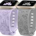 2 Packs Cartoon Engraved Band Compatible with Apple Watch Band 38/40/41/42/ 44/45/ 46/49mm Women, Cute Designer Soft Silicone Strap for iWatch Series 11 10 9 8 7 6 5 4 3 SE/Ultra 3 2 1 (Lavender & Grey)
