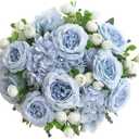 karoro 4 Bunches Peonies Artificial Flowers, Silk Peonies Flowers Fake Bouquet Faux Floral Arrangements for Centerpiece Table Wedding Party Home Decor (4, Blue White)
