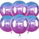 6Pcs Gradient Purple Round Foil Balloons, 22" Large Helium Ball Mylar Balloon, Metallic Purple Foil Balloon for Birthday Graduation Wedding Anniversary Bachelorette Disco Prom Party Decorations