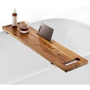 Tinamo Acacia Bathtub Caddy Tray Table | 39 x 9.75 x 2.5 Inch Large Bath Tub Tray Wooden | Anti-Tipping, Sustainable Tub Tray for Bathtub | Bathtub Accessories Holders for Bathtub (Acacia, 39x9.75)
