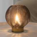 LUSHARBOR Battery Operated Lamp with Timer, Small Glass Table Lamp, Decorative Cordless Battery Powered Bedside Lamps for Living Room Shelf Decro Desk -Amber