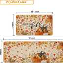 Baccessor Pumpkin Fall Kitchen Mats Set of 2, Pumpkin Floral Leaves Kitchen Rugs for Floor Low-Profile Farmhouse Fall Thanksgiving Home Decor 17x29 and 17x47 Inch