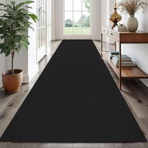 EARTHALL Runner Rug 3x16 Ft Washable Runners for Hallways Extra Long Woven Non Slip Entryway Runner Braided Kitchen Runner Indoor Outdoor Carpet Runners for Hotels, Hall, Stair, Black/Grey