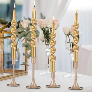 Zhengmy 4 Pcs Gold Spiral Taper Candles, 10 Long Twisted Wax Candlesticks for Fall, Thanksgiving, Christmas, Wedding, Birthday, Baby Shower, Anniversary, Holiday Party Home Table Decor