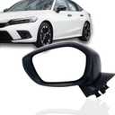 Left Driver Side Mirror Compatible With 2022-2024 Honda Civic Sedan Hatchback 3-Pins Manual Folding Non Heated Rear View Door Mirror Black