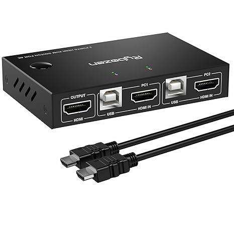 Rybozen KVM Switch HDMI 2 Port Box, 2 Computers Share Keyboard Mouse and HD Monitor,HUD 4K (3840x2160),Support Wireless Keyboard and Mouse Connections