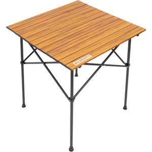 WILDROOTS Folding Camping Wood Grain Brown Table with Carry Bag, Lightweight Aluminum Table for Outdoor, Camping, Picnic, Cooking, Backyards, BBQ (L) (27.6*27.6*27.6in)