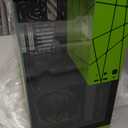 Geometric Future M5 Tempered Glass Mid Tower, E-ATX/ATX Gaming Case, 1.2mm Steel, Type C, Toolless Panels, Support 420/360 Radiator, ARGB PWM 140m Fan x 5 Pre-Installed, Black/Green, GEO-M5F-BNY