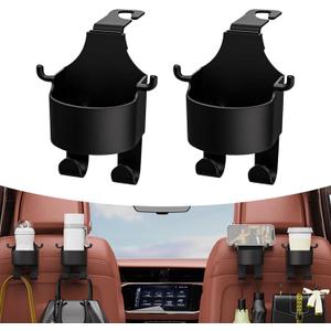2 PCS Car Seat Backrest Hook, Multifunctional Hanging Storage Water Cup Holder Trash Can with Hook, Mobile Phone Holder Portable Travel Interior Accessories, Universal for Cars Trucks (Black)