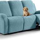VANSOFY Recliner Couch Cover, 8-Pieces Stretch Recliner Sofa Cover Soft Jacquard Reclining Slipcover Furniture Protector with Elastic Bottom for Kid, Pets(3 Seat,Light Blue)