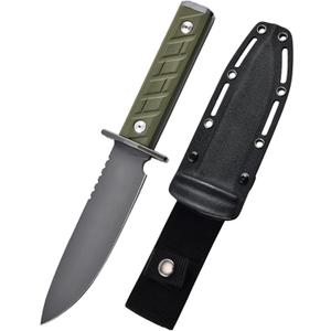 0006 Full Tang Fixed Blade Survival Hunting Knife, 5.9 inch CPM 3V Drop Point Blade, Green G10 Handle, Fixed Blade Knife with Kydex Sheath, for EDC, Outdoor Tactics, Camping and Hunting