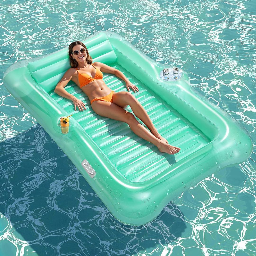 HeySplash Inflatable Pool Float Lounge, Large Inflatable Pool Floats Boat for Adults with Cup Holder/Pillow, Tanning Pool Lounger Float for Outdoor Lake River Summer Water Party