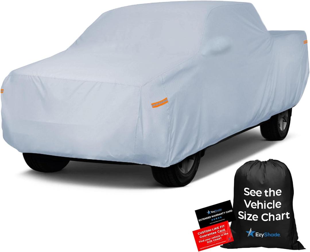 EzyShade 10-Layer Truck Cover Waterproof All Weather. See Vehicle Size-Chart for Accurate Fit. Full Outdoor Pickup Truck Covers for Silverado F150 RAM 1500. Sun Wind Rain. Size T4 (See SizeChart) (Reflective)
