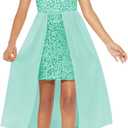 Haloumoning Girls Sequin Dress Kids Formal Sparkly One Shoulder Prom Party Dresses 4-14 Years (10-12 Years, Light Green)
