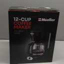 Mueller 12-Cup Drip Coffee Maker - Borosilicate Carafe, Auto-Off, Reusable Filter, Anti-Drip, Keep-Warm Function, Clear Water Level Window Coffee Machine, Kitchen Essentials & Accessories (Black)