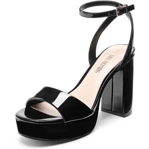 DREAM PAIRS Platform High Heels for Women Chunky Round Open Toe Ankle Strap Stylish Heeled Sandals for Party Prom Wedding (8, Black)