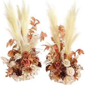 Ling's Moment 41" Tall Fall Free Standing Artificial Flowers Arrangements 2 pcs Wedding Arch Altar Stage Decorations Rust Sepia For Ceremony Reception Rose Fake Floral Party Outdoor Centerpieces Decor