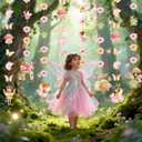 Daifunli 8 Pcs Fairy Party Decorations Fairy First Birthday Hanging Garlands Banner Butterfly Mushroom Flower Paper Cutouts Streamer for Wall Ceiling Decor Wonderland Garden Tale Floral Party Supplies
