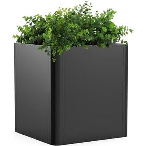 Metal Square Planter Box, Galvanized Steel Planters for Outdoor Plants, 24"x 24"x 25" Black Large Outdoor Planters with Drainage Hole for Porch/Patio/Garden
