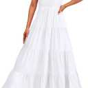 PRETTYGARDEN Women's Summer Flowy Maxi Dress Casual Cap Sleeve V Neck Smocked Beach Sundress (White, Small)