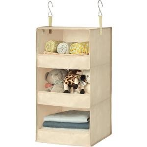GRANNY SAYS 3-Shelf Hanging Closet Organizer, Khaki Closet Storage Hanging Shelves (1-Pack)