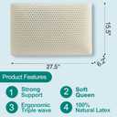 100% Natural Talalay Latex Pillow, Luxury Queen Soft Support Sleeping Bed Pillow for Side, Back, and Stomach Sleepers, Soft Latex Foam Pillow, Removable Breathable Cotton Cover (Queen (Soft))