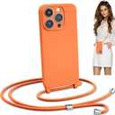 Blaspins Crossbody Lanyard Strap Case for iPhone 14, Neck Cross Body, Adjustable Holder Removable, Drop Protection Shockproof, Hands-Free Silicone Case Cover 6.1 inch, 150 cm Strap, iPhone 14 - Orange