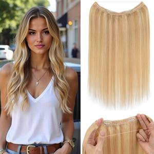 Rich Choices Halo Hair Extensions Real Human Hair Remy Hairs Halo Extension for Women Invisible Wire One Piece Clip in Hairpiece 16 Inch Straight-#18P613 Ash Blonde Highlight Bleach Blonde