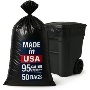 95-96 Gallon Extra-Large Black Garbage Can Liners, Heavy-Duty Trash Bags, 50 Bags, 1.5 Mil Thick, Ideal for Commercial & Home Use
