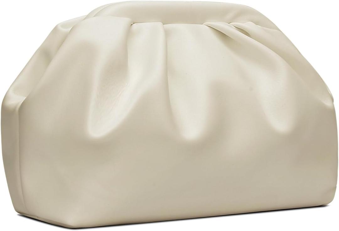 KKXIU Pleated Evening Handbag for Women Formal Clutch Purse with Removable Chain Strap Soft Wedding and Prom Bag Elegant Crossbody Clutch (Beige)