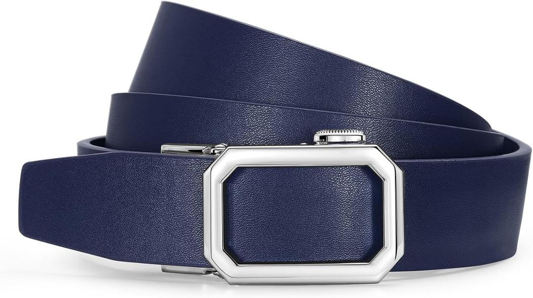 SUOSDEY Women Leather Ratchet Belt for Jeans Pants with Automatic Sliding Buckle, Adjustable Belt for Ladies, Width 1.2" (XL: fits waist size from 39"-43", 09-dark Blue (Silver))