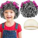 Old Lady Wig Costume for Women Grandma Granny Costume Wig for 100 Days of School Halloween Cosplay (Gray)