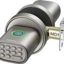 Keyless Entry Door Lock, Fingerprint Door Lock with Keypad Biometric Door Knob, Auto-Lock for Interior Doors Thickness up to 2-1/4", Bedroom, Home Office, Garage, 4xAA Alkaline, MD1 Titanium