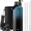 BUZIO Water Bottle with Straw Lid and Flex Cap, 40oz Double Vacuum Stainless Steel Water Flask, Cold for 48 Hrs Hot for 24 Hrs Simple Thermo Canteen Mug, Indigo Black