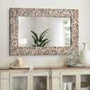 Costal Mosaic Mirrors for Wall, 36'' x 24'' Rectangle Capiz Shell Mirror for Bathroom Vanity, Modern Decorative Mirror with Handcrafted 3D Seashell Frame for Living Room, Dining Room, Entryway