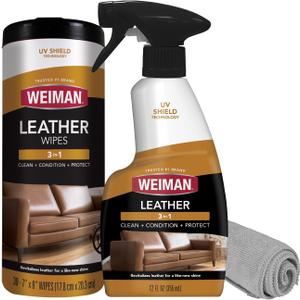 Weiman Leather Cleaner & Conditioner Care Kit | Restores Leather Surfaces | Ultra Violet Protectants Help Prevent Cracking or Fading of Leather Furniture, Car Seats, Shoes