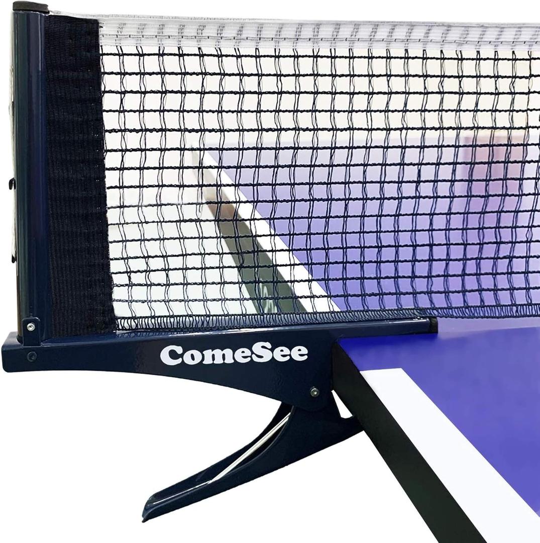 Kioos Collapsible Table Tennis Net Professional Steel Pingpong Net Clip Grip Mesh Training Competition Portable Tension Adjustable Post (Navy)
