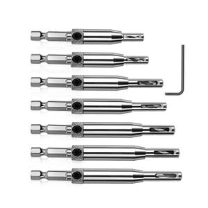 7Pcs Self Centering Hinge Drill Bit Set, 1/4" Hex Shank VIX Bit, 5/64", 7/64", 9/64", 11/64", 5MM, 13/64", 1/4"