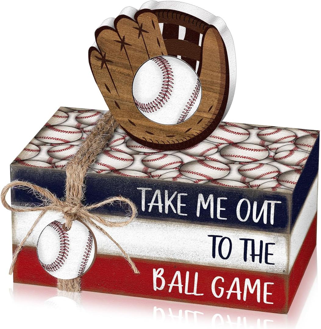 Briwooody 5 Pcs Baseball Decorations Baseball Tiered Tray Decor Farmhouse Ball Centerpieces for Tables Mini Wooden Book Stack Sport Party Favor Senior Night Decorations 2026 for Home Locker Room Shelf